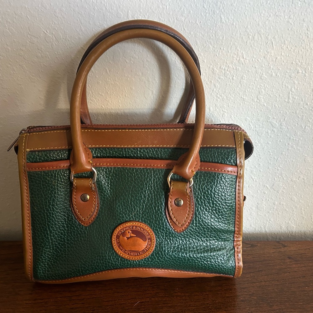 Dooney & Bourke Vintage Brown And Green Pebbled Leather Satchel Purse Needs TLC